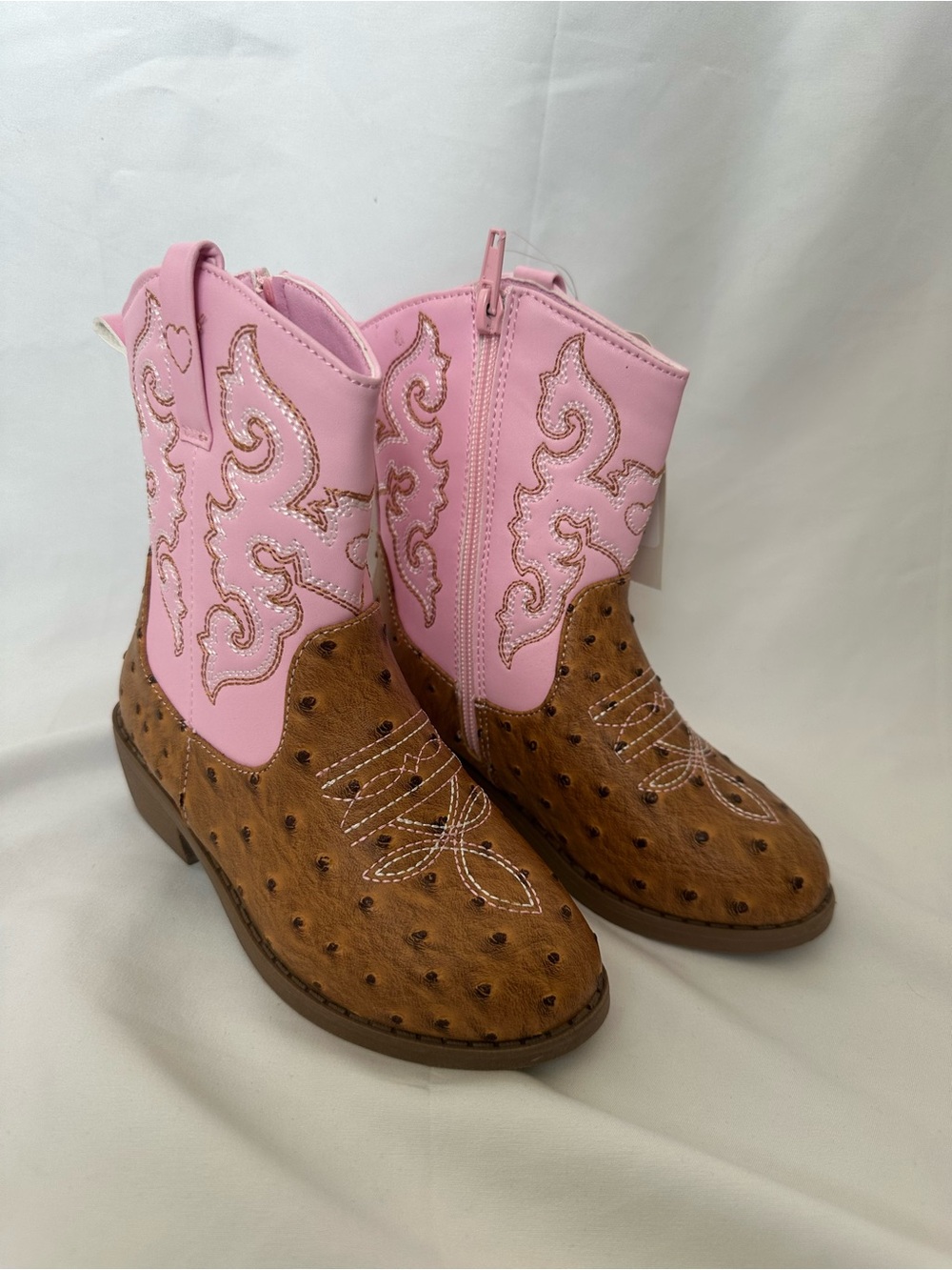 NWT Pawz Girls Pink Western Cowgirl Boots Faux Ostrich Size 12 Kids Side Zip - Picture 10 of 10
